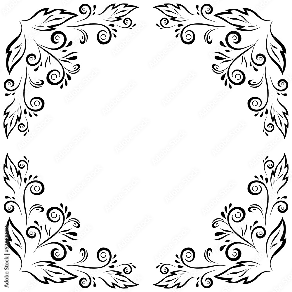 Abstract floral frame, black contour