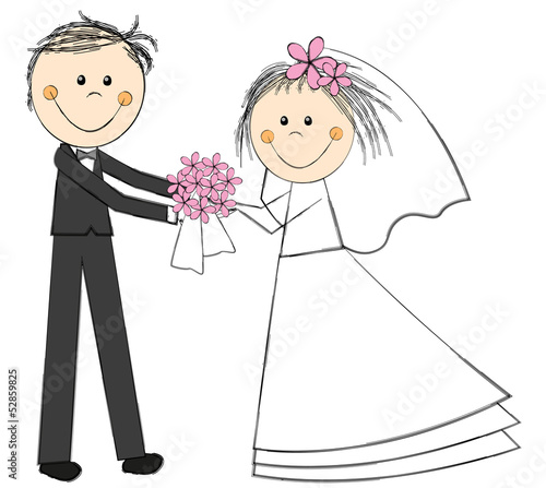 Wedding couple with floral bouquet