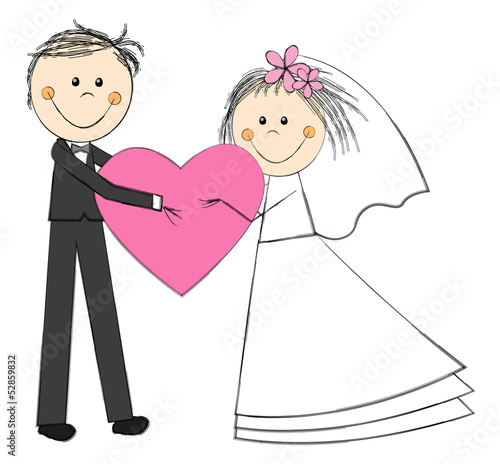 Wedding couple with pink heart