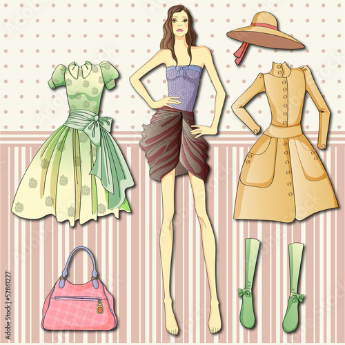 Paper doll with clothes