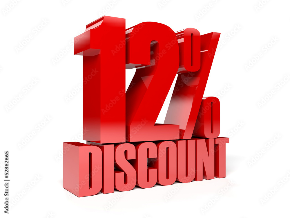 12 percent discount. Red shiny text. Concept 3D illustration. 12 percent discount. Red shiny text. Concept 3D illustration.
