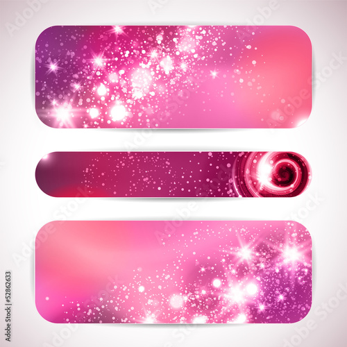 Vector set of three banners with glittering and sparkling stars.