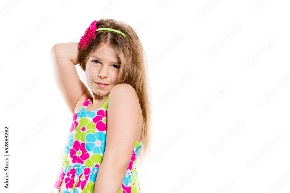 Happy funny little girl smiling and copy space Happy funny little girl smiling and copy space