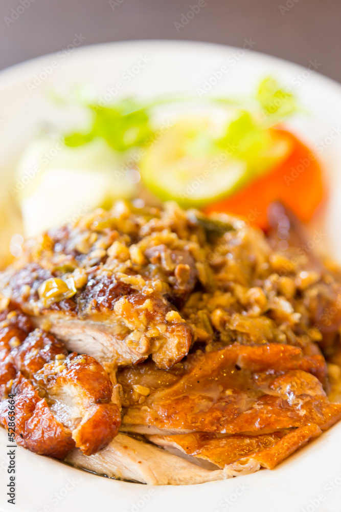 Roast duck with sauce on plate closeup Roast duck with sauce on plate closeup