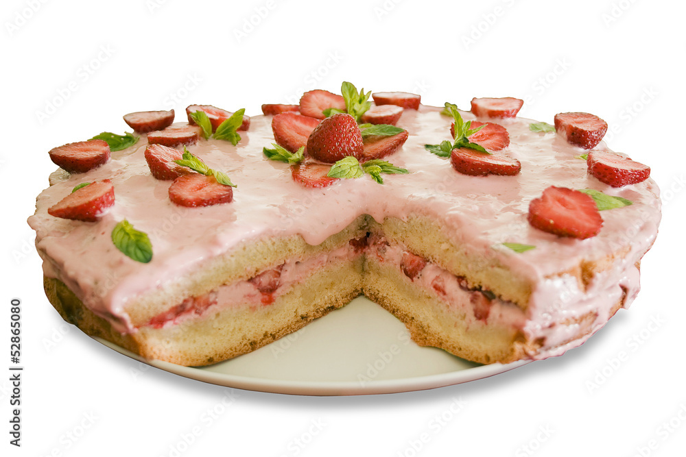 strawberry cake on a white plate