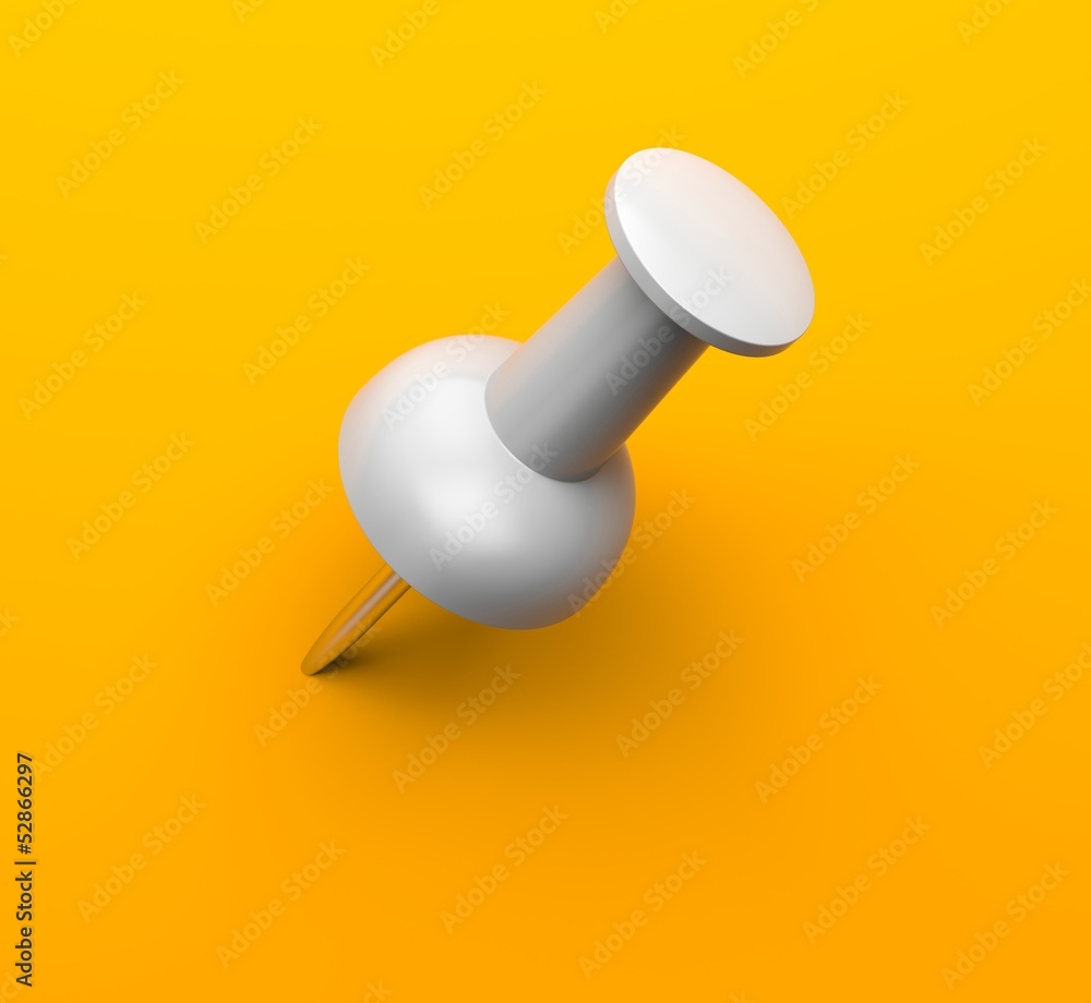 White push pin on orange background White push pin on orange background