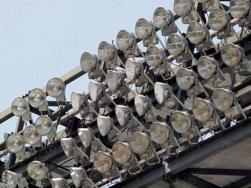 Rows of High Power Stadium Lights attatched to top deck photo