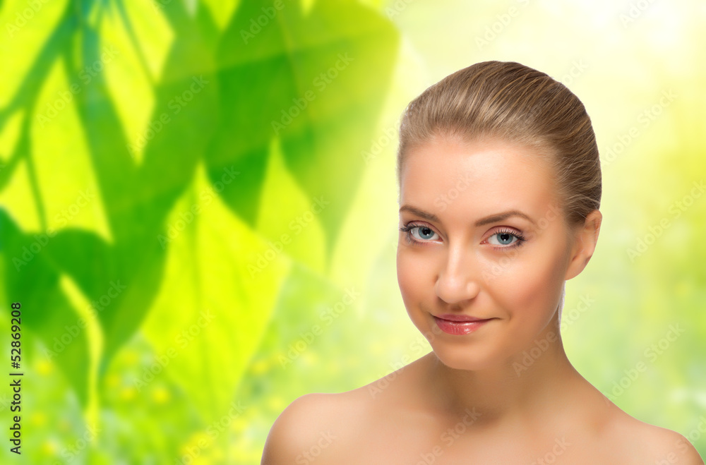 Young healthy girl on floral background Young healthy girl on floral background
