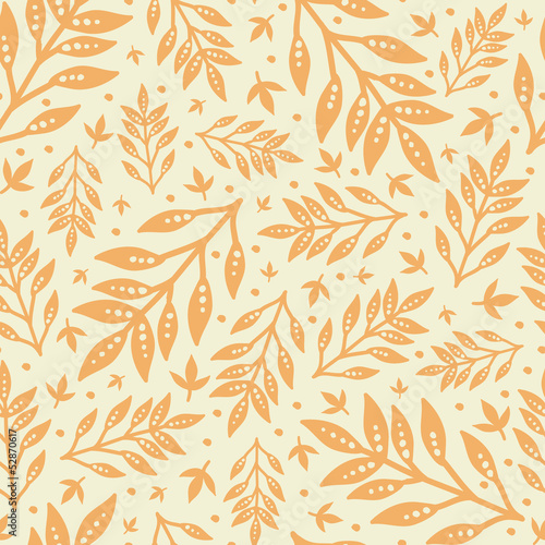 Vector golden leaves seamless pattern background with hand drawn