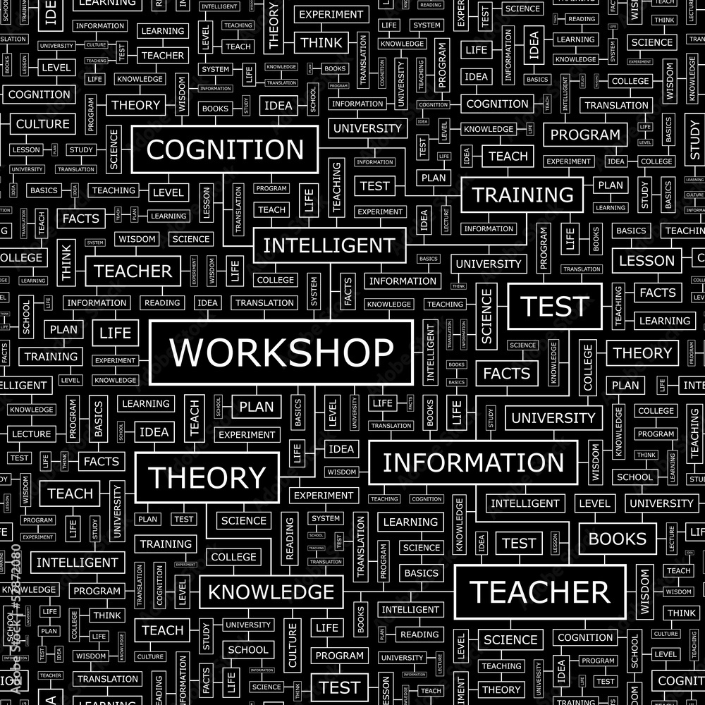 WORKSHOP. Word cloud concept illustration. WORKSHOP. Word cloud concept illustration.