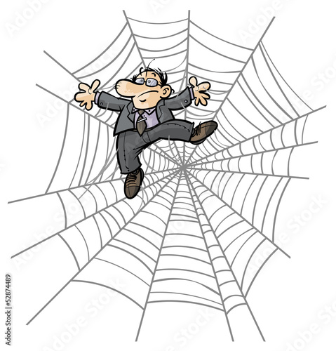 Cartoon Business man in Spider web.