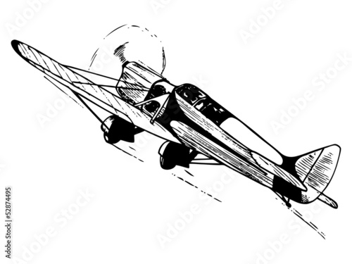 Small airplane in flight. Vintage style vector illustration.