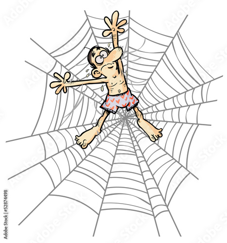 Cartoon Man wearing underpants in Spider web.