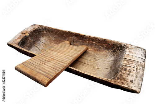 Принти на полотні old wooden trough and washboard on a white