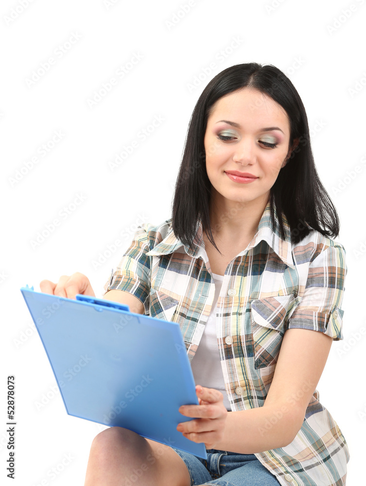 Beautiful young woman painter at work, isolated on white Beautiful young woman painter at work, isolated on white