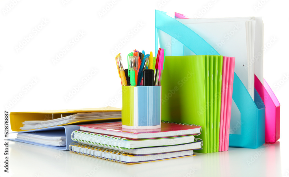 Fototapeta premium Bright different stationery isolated on white