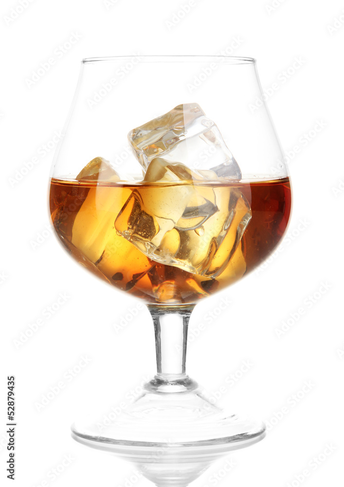 Brandy glass with ice isolated on white Brandy glass with ice isolated on white