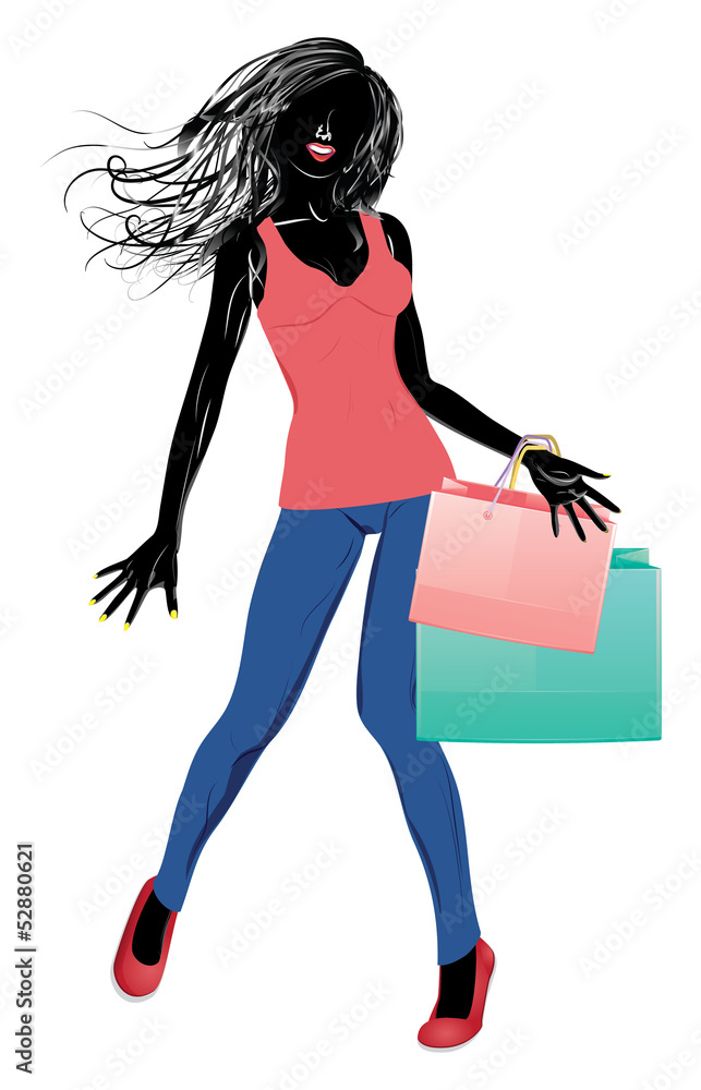Silhouette of a shopping girl in casual wear Silhouette of a shopping girl in casual wear