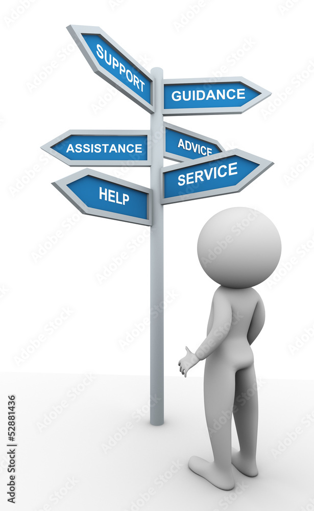 3d man and support signpost 3d man and support signpost
