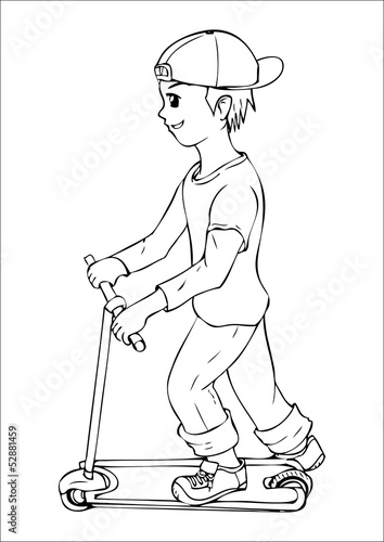 Outline illustration of a boy with kick scooter