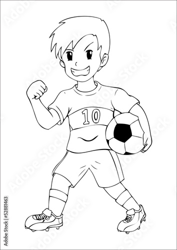 Outline illustration of a boy holding a soccer ball