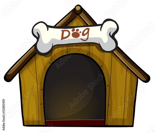 A dog house with a bone