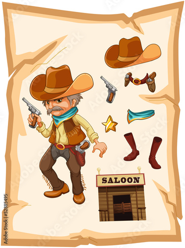 A paper with a cowboy holding a gun