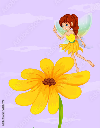 A giant sunflower beside a fairy