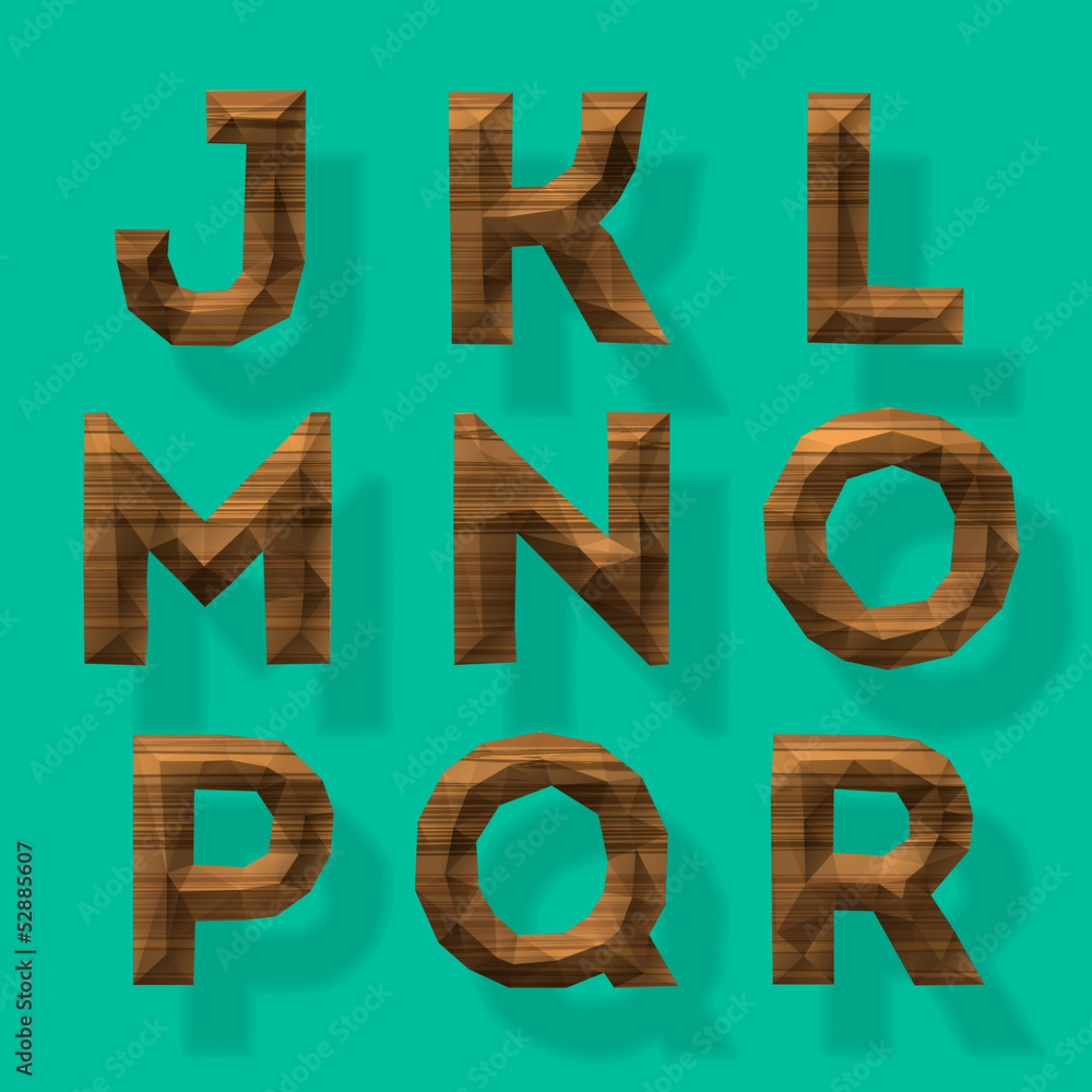 Wooden polygonal alphabet, vector Eps10 illustration. Wooden polygonal alphabet, vector Eps10 illustration.