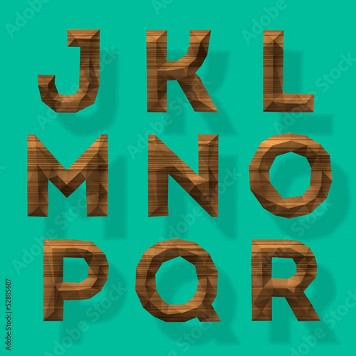 Wooden polygonal alphabet, vector Eps10 illustration.
