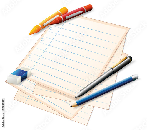 A paper with crayons and pencils