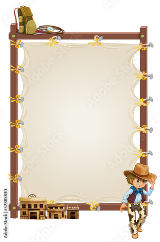 An empty frame banner with a cowboy and saloon bars