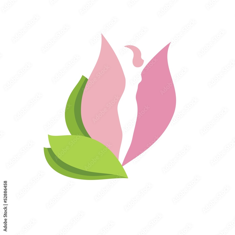 Woman body silhouette in pink flower bud-vector beauty sign Woman body silhouette in pink flower bud-vector beauty sign