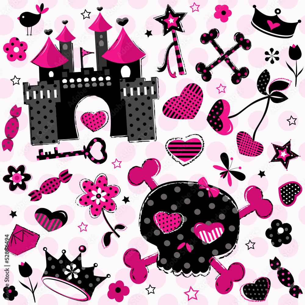 girlish cute black and red background Stock Vector | Adobe Stock