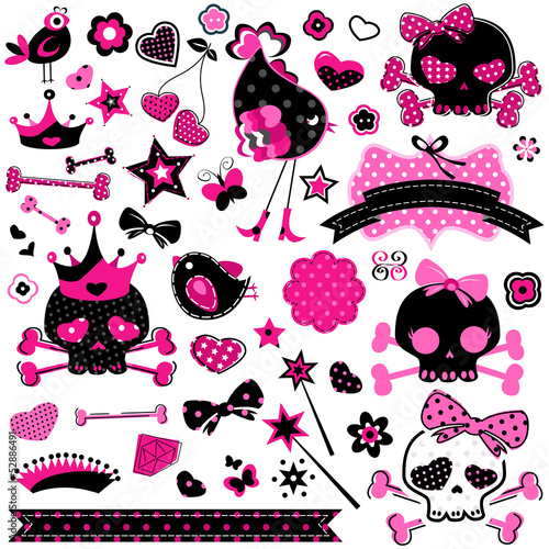girlish pink and black cute skulls and other elements #52886491