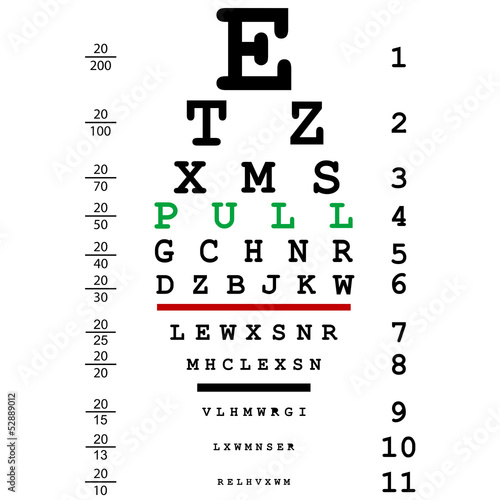 Optical eye test with pull message photo