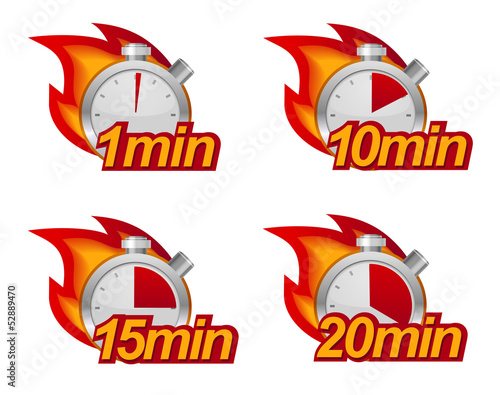 1 , 10 , 15 and 20 minutes timers with fire on background