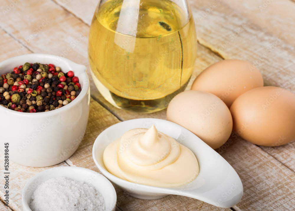 Mayonnaise in bowl on table Mayonnaise in bowl on table