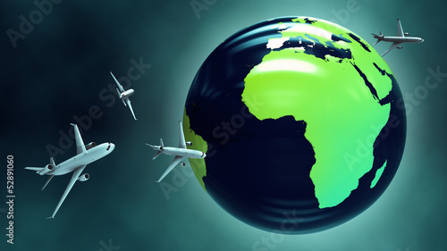 Airplanes around the globe.