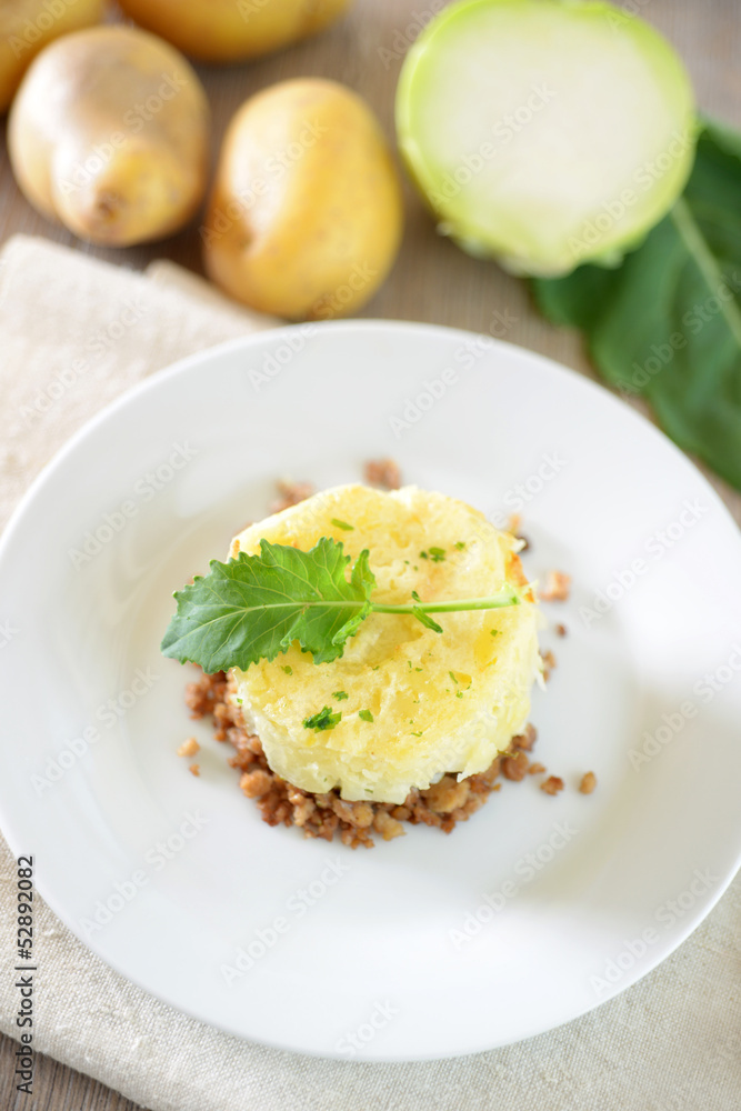 Kartoffelbrei auf Kohlrabi und Sojagehacktem Kartoffelbrei auf Kohlrabi und Sojagehacktem