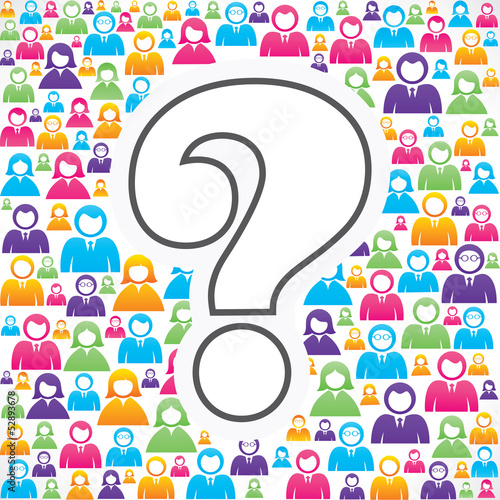 question mark symbol with in group of people stock vector