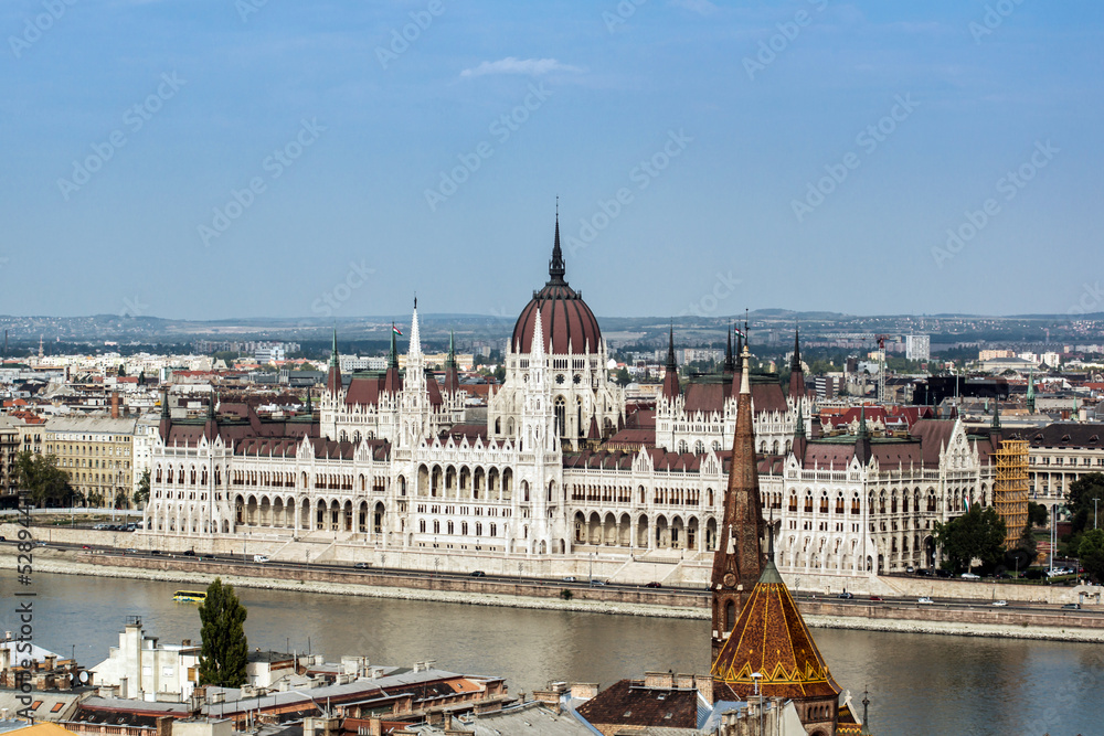 Fototapeta premium Budapest center birdfly view on sunset.