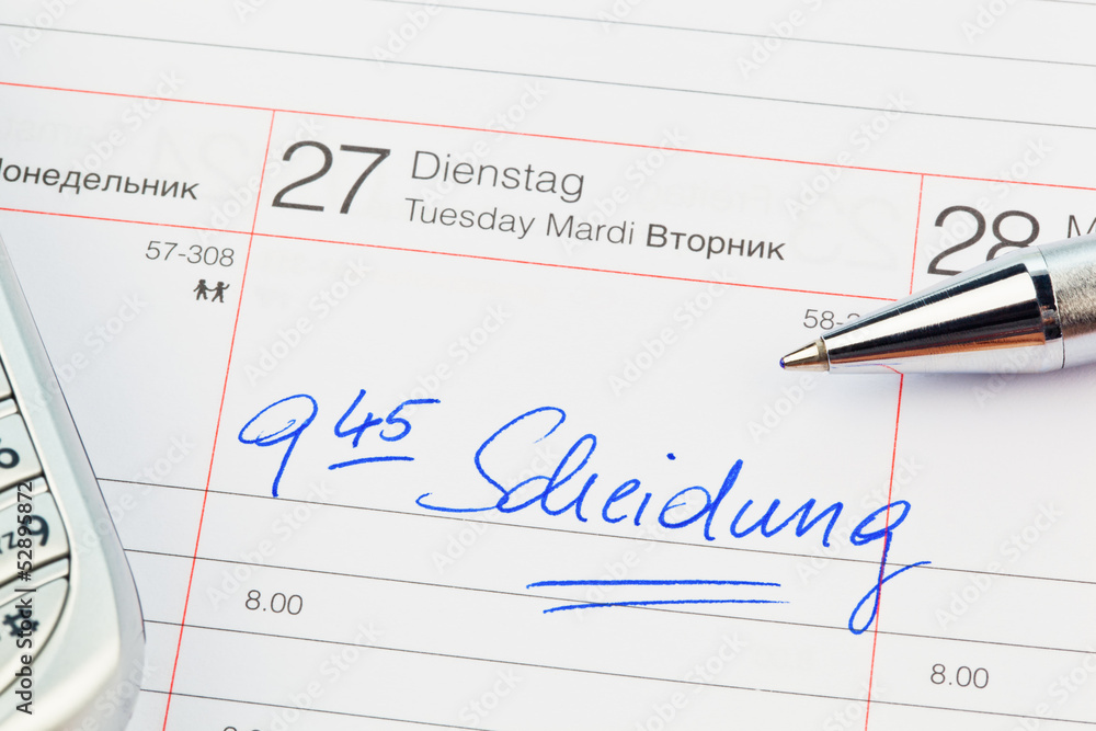 Eintrag im Kalender: Scheidung Eintrag im Kalender: Scheidung