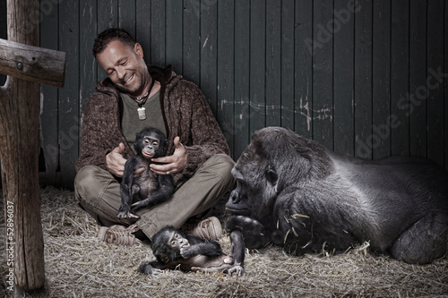 Zookeeper with Gorilla and baby