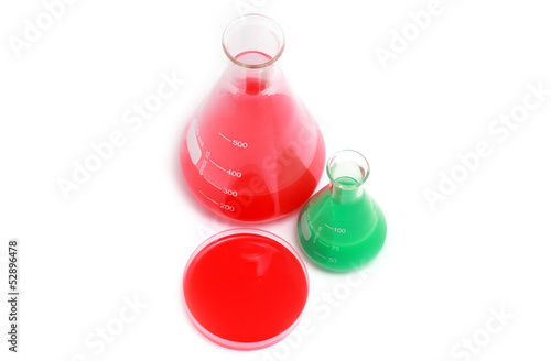 laboratory flasks with chemical solutions