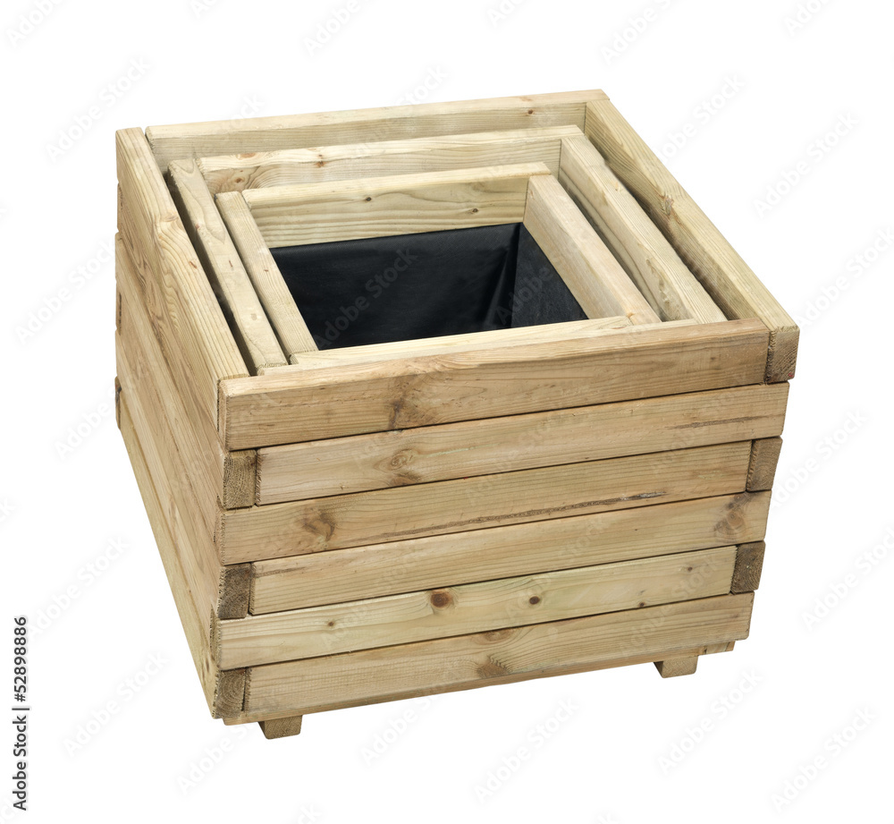 A set of wooden boxes for flowers isolated over white. A set of wooden boxes for flowers isolated over white.