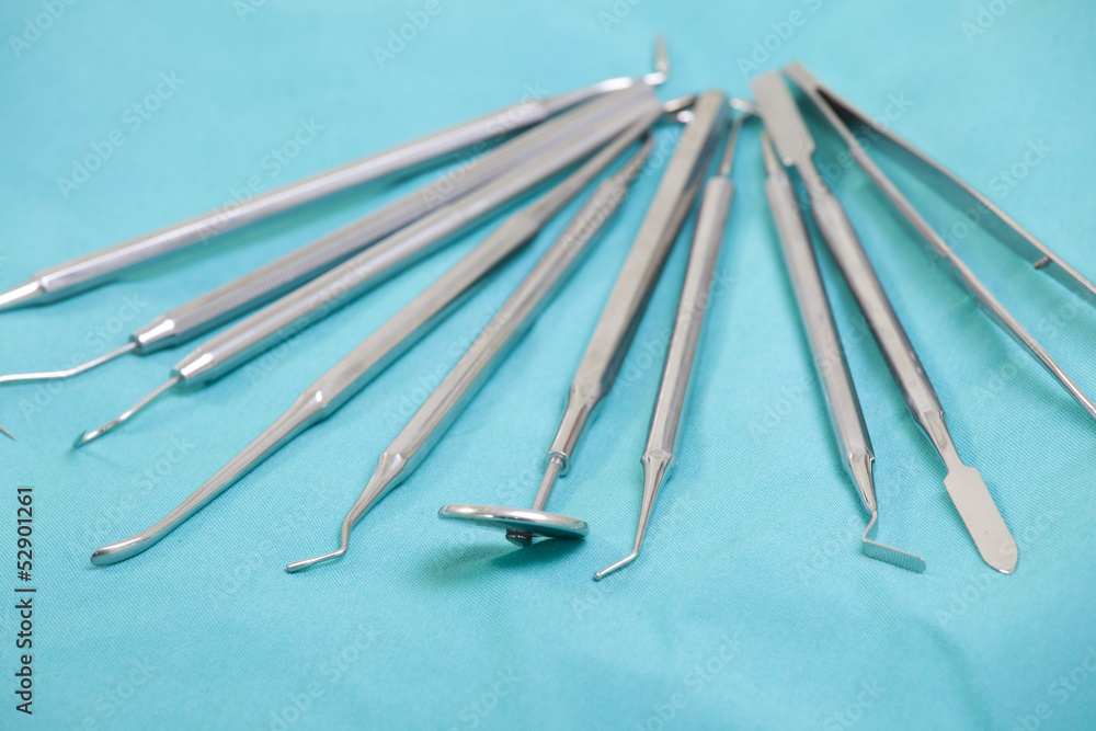 Set of metal medical equipment tools for teeth dental care Set of metal medical equipment tools for teeth dental care