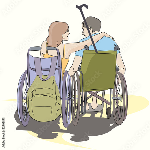 couple young people in love in wheelchairs