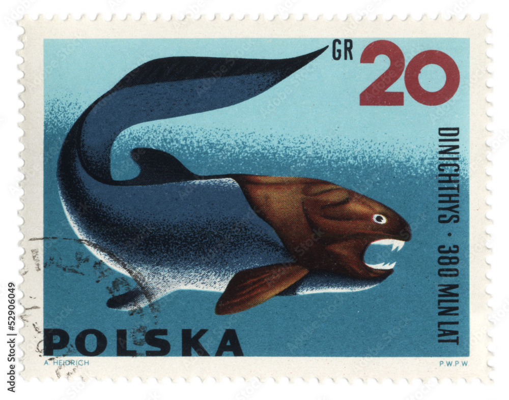 Prehistoric fish Dinichthys on post stamp Stock Photo | Adobe Stock