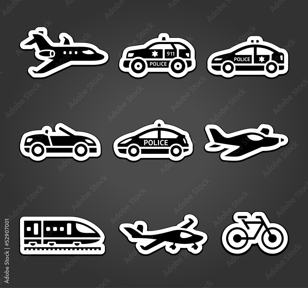 Set of sticky stickers, transport pictograms Set of sticky stickers, transport pictograms